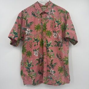 Cooke Street Hawaiian Shirt Men Large Pink Floral Short Sleeve ButtonUp Tropical